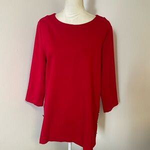 Women's Tunic Top Red size large with gold buttons on the sides